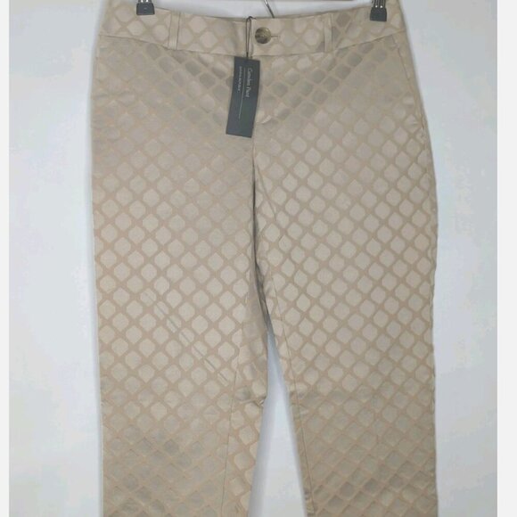 Banana Republic NWT Women Dress Pant 0 Beige Slim Ankle Jacquard Diamond Camden - Picture 3 of 6
